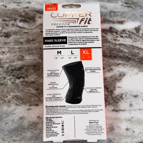 NIB Copper Fit Freedom Copper Infused Compression Knee Sleeve - Size XL - Black - Picture 2 of 6